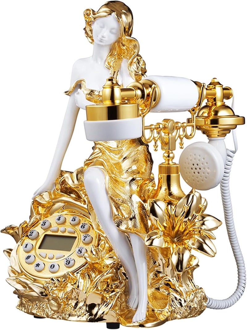 TelPal Decorative Landline Phone for Home, Golden Old Fashioned Caller ID Telephone, Vintage Antique Desk Phones for Home/Office/Business/Hotel, Novelty Beauty Telephones - Image 1